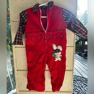 Vintage 70’sRed Plaid Jumper with Bunny Patch. No Tag. Excellent Condition